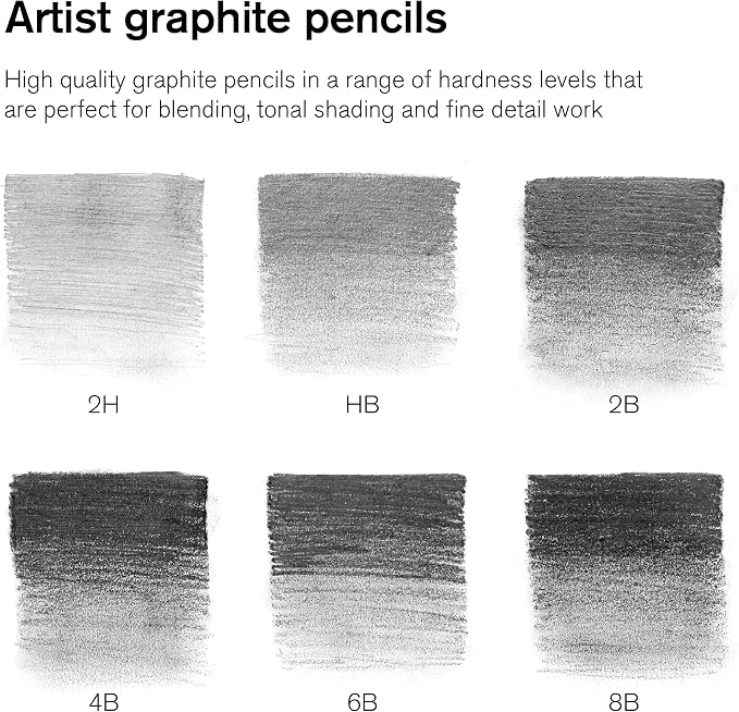 Winsor & Newton Studio Collection, Graphite Pencils, Set of 6 | Soft, Thick Core pencils, Varied Hardness, Soft Smooth Texture, Easy Blending, Stylish Metal Tin Included, High Quality Lead