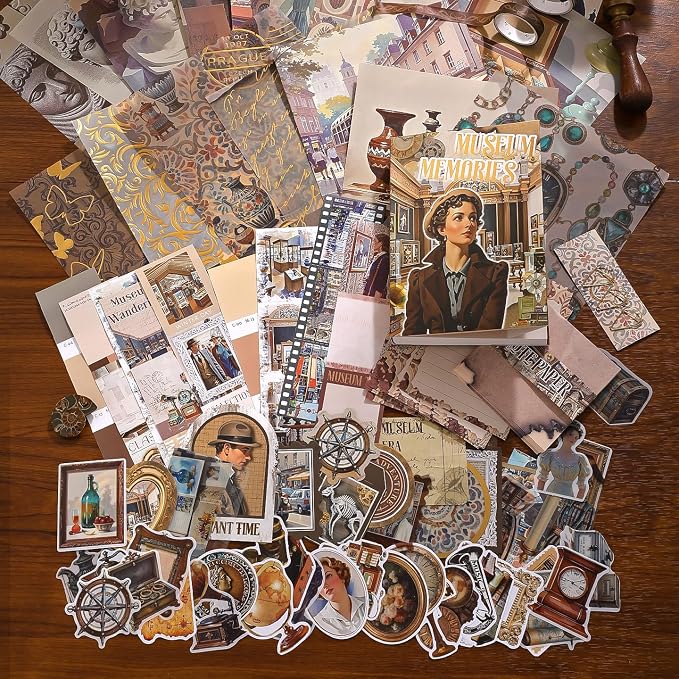 Museum Scrapbooking Supplies Kit, A6 Notebook, Vintage Junk Journaling Kit