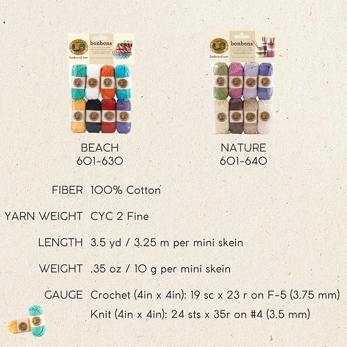 Lion Brand Yarn 601-620 Bonbons Yarn, Pastels | Small, Colorful, Lightweight Yarn Skein Pack for Colorwork, Embroidery, Friendship Bracelets, DIY Projects