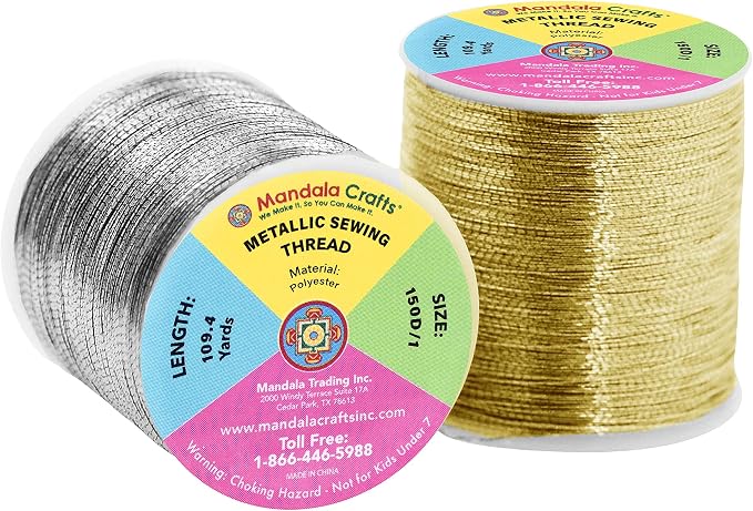 Mandala Crafts Metallic Gold and Silver Embroidery Floss for Sewing 218 Yds