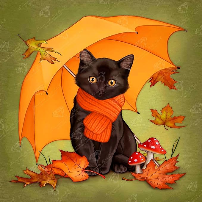 DIAMOND ART CLUB Under My Umbrella - Kitty Diamond Art Kits for Adults