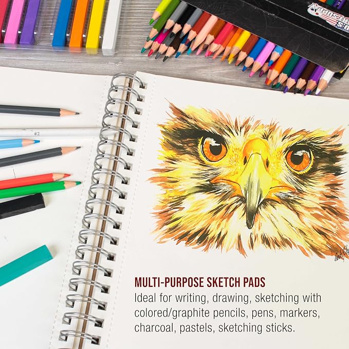 U.S. Art Supply 9"x12" Sketch Book Pad, Spiral Bound 100 Sheets Each,2-Pack | 60lb (100gsm) Spiral Bound - Sketching, Drawing Acid-Free Paper - Sketch Pads For Adults, Students: Colored Pencils, Charcoal