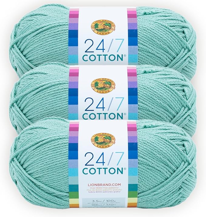Lion Brand 24/7 Cotton Yarn, Yarn for Knitting, Crocheting, and Crafts, Succulent, Pack of 3