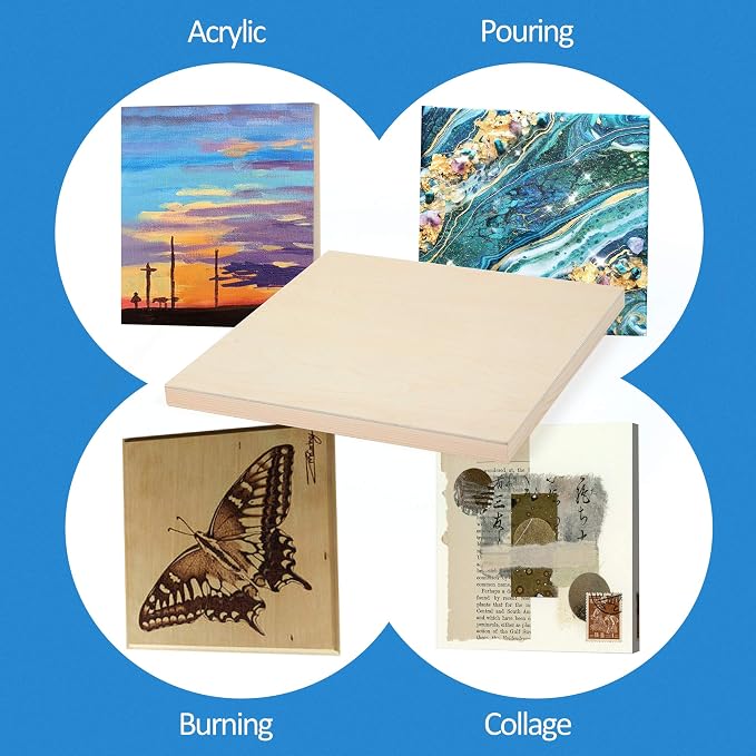 Falling in Art 2 Pack 18x18 Unfinished Birch Wood Panels Kit for Painting | Studio 3/4’’ Deep Wood Canvas, Cradle Boards for Acrylic Pouring, Art, Crafts, Epoxy Resin, Laser Engraving Cutting