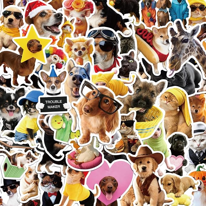 350+ Funny Dog Cat Stickers, Cute Animal Sticker Book for Water Bottles Journaling Laptop Scrapbook Guitar Suitcase Phone Snowboard Planner, Waterproof Vinyl Gifts for Women Men Girl Kids Adult Teens