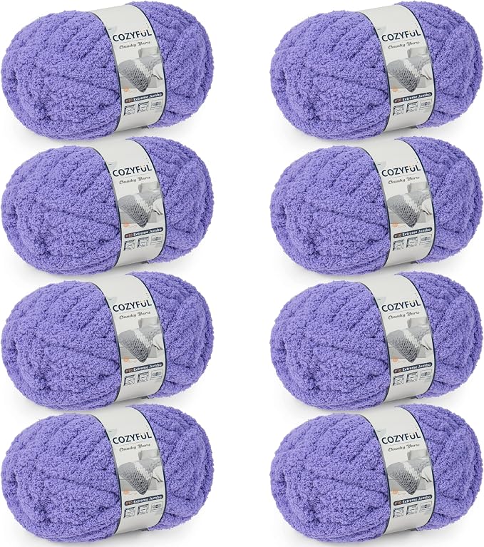 Cozyful Chunky Yarn for Hand Knitting - #10 Chunky Chenille Yarn, Jumbo Big Thick Chunky Yarns for Crocheting, Super Bulky Chunky Knit Blanket Yarns, 8 Skein (22 yds 8 oz Each Skein), Lavender
