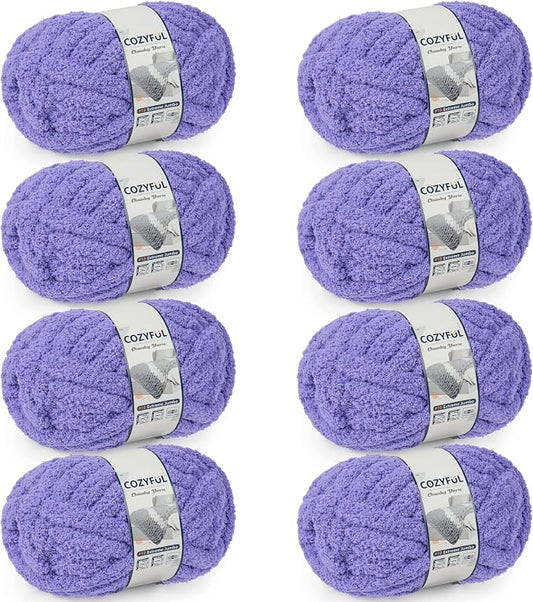 Cozyful Chunky Yarn for Hand Knitting - #10 Chunky Chenille Yarn, Jumbo Big Thick Chunky Yarns for Crocheting, Super Bulky Chunky Knit Blanket Yarns, 8 Skein (22 yds 8 oz Each Skein), Lavender