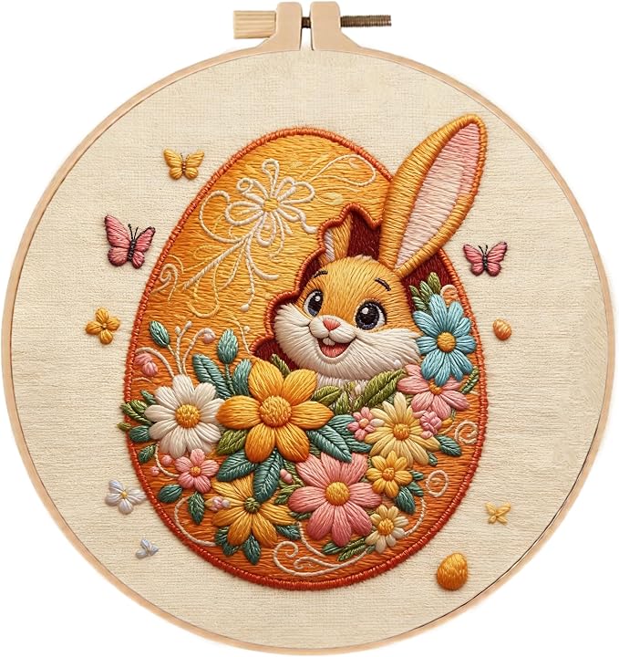 Embroidery Kit for Beginners & Adults Starter Kit, Cross Stitch Kits,DIY Hand Embroidery Needlepoint Set with Hoop, Pre-Printed Fabric, Threads and Instructions (Easter Egg)