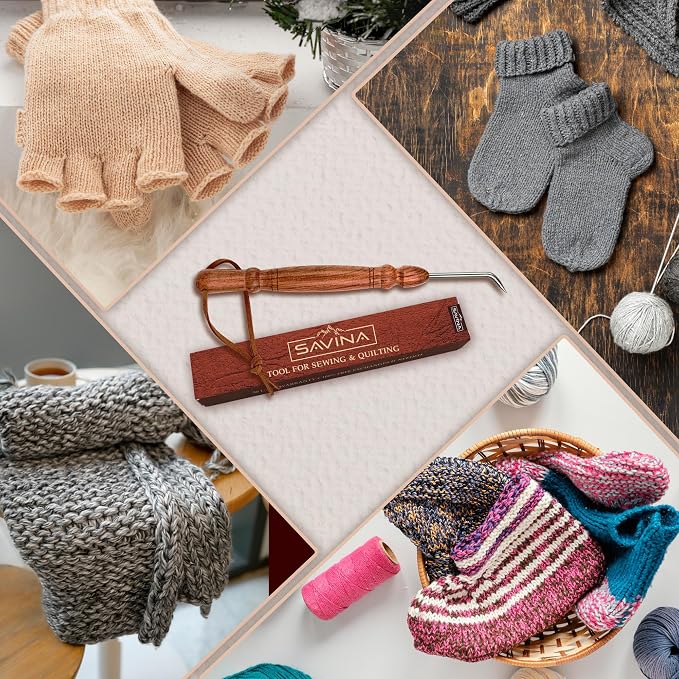 Savina Knitting Loom Hook Accessories for DIY and Crochet. Handcrafted Wooden Handle & Designed for Knitters Need. Knitting Tool for Making Hats, Scarves, Socks & Sweaters