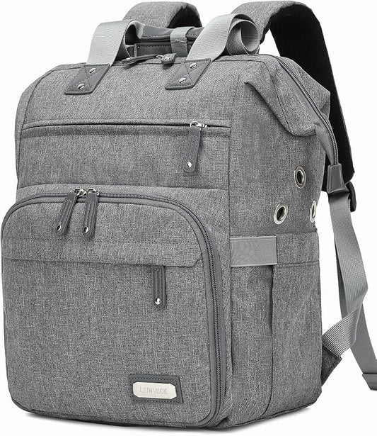 Knitting Bag Backpack Yarn Storage Organizer Travel Bag with USB Charging Port, Large Tote Bag Holder Case for Knitting Needles, Crochet Hooks, Accessories, Grey