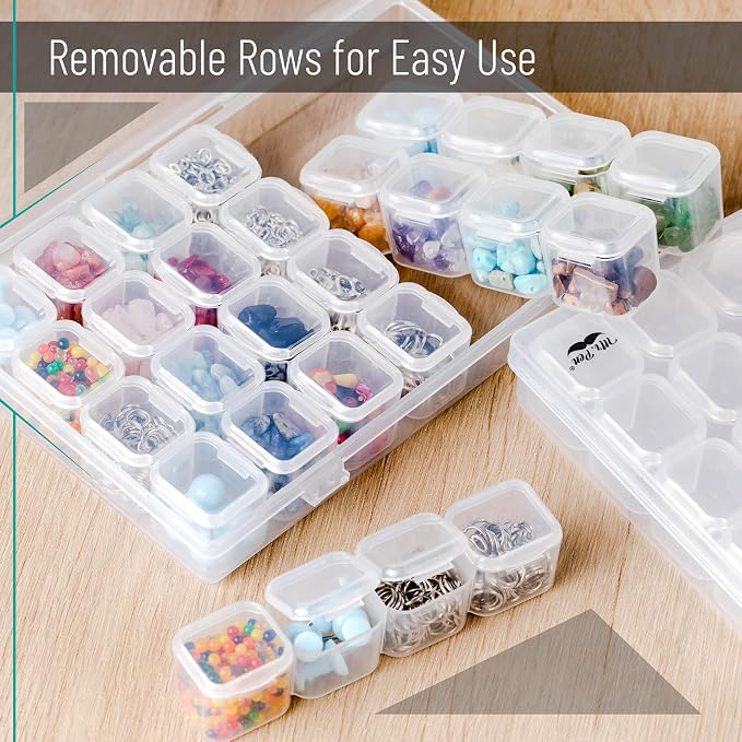 Mr. Pen- Bead Storage Containers, 28 Grids, 2 Pack, Clear White | 160pcs Label Stickers, Transparent, Small Bead Organizer Box, Diamond Art, Diamond Painting Organizer
