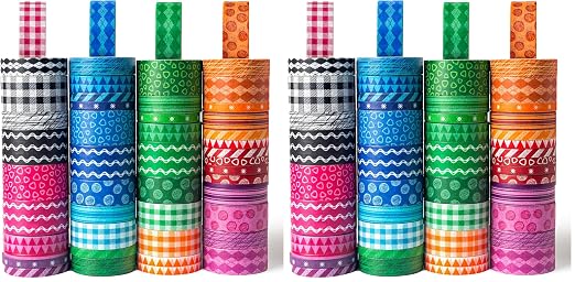 Shindel Washi Tape Set, 50 Rolls Craft Tapes Decorative Tape Adhesive Masking Tape for Scrapbooking Supplies DIY Crafts Journals 4 Different Size (Pack of 2)