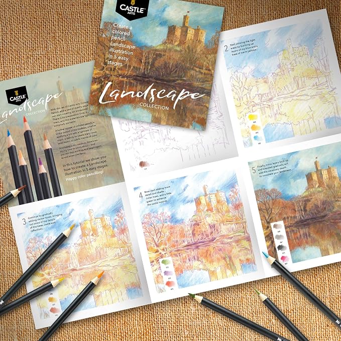 Castle Art Supplies 24 Colored Pencil Set - Landscapes Themed Palette