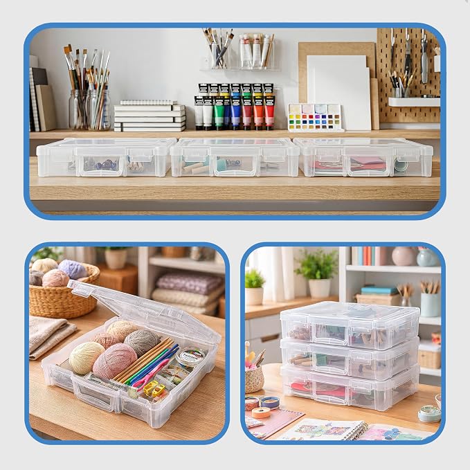 ArtBin 6913ZZ 12" x 12" Portable Art & Craft Organizer with Handle 3-Pack, [3] Plastic Storage Cases, Clear