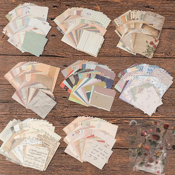 517 Pcs Vintage Scrapbook Paper,Scrapbook Supplies Stickers,Journaling Supplies Include 37 Pcs Flowers Stickers Aesthetic Journal Paper for Planner,Bullet Journaling,Junk Journal