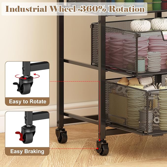 Under Desk Storage Cart with Lockable Wheels, 3-Drawer Rolling Storage Cart, Metal Utility Cart with Drawers for Art, Cart, Classroom, Office, Kitchen, Bedroom, Dorm Storage Under Bed