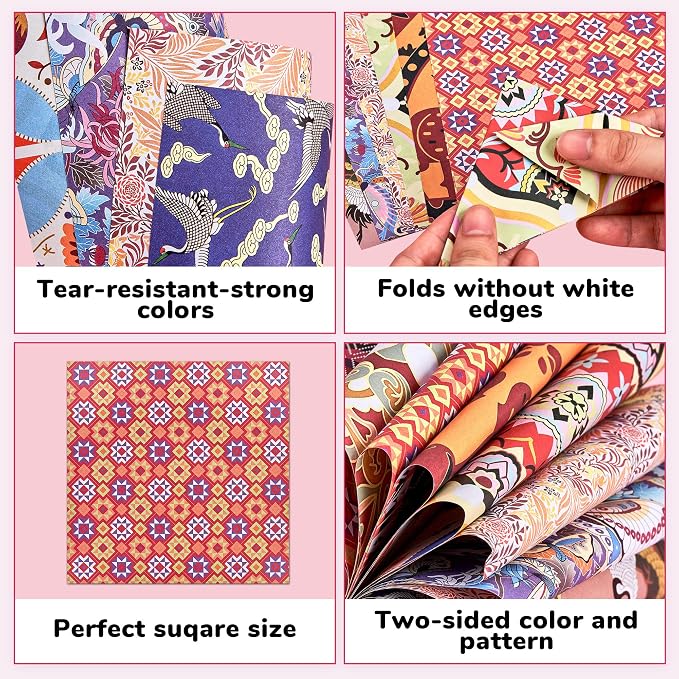 JoyCat Ethnic Patterned Origami Paper, 50 Double-Sided Sheets, 6x6 Inch | Double-sided traditional cultural patterns add global color and detail to origami, scrapbooking, cards and decorative crafts.