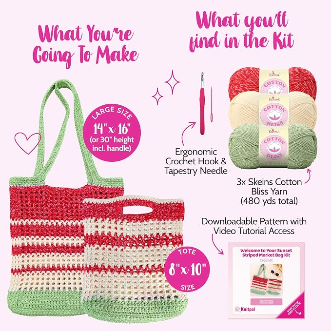 KnitPal Sunset Striped Market Bag Crochet Kit for Beginners