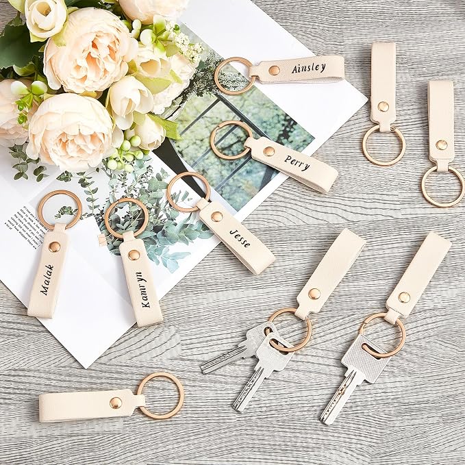 Wavyknot 100 Pcs Leather Keychain Blanks, 3.7 x 0.7 Inches, Ivory White