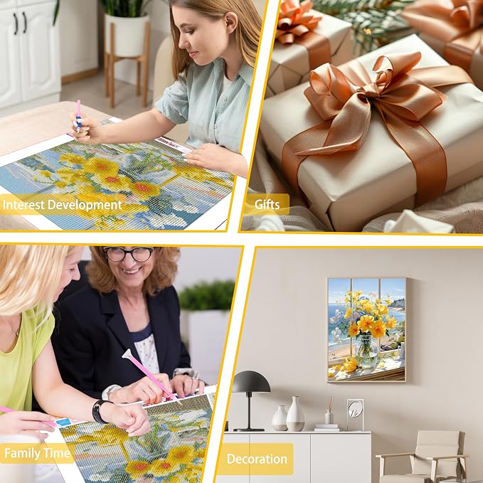 Ycydilirab Flowers Diamond Art Kits for Adults-Flower Diamond Painting Kits for Adults-Diamond Art Kits Full Drill,DIY 5D Gem Art Flowers Perfect for Relaxation and Home Wall Decor 12x16inch