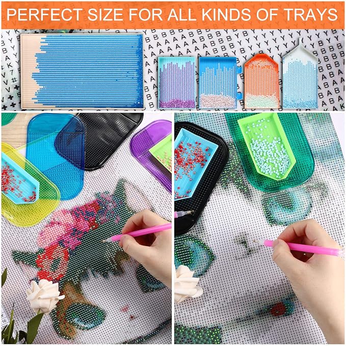 Blulu 6 Pcs Diamond Art Painting Accessories and Tool, Colorful Color Style | Reusable Gel Holder for Art Supplies, Anti-slip Tools Keep Diamonds Secure, Sticky Mat Tray 5.6x3.3 in for Adults Crafts