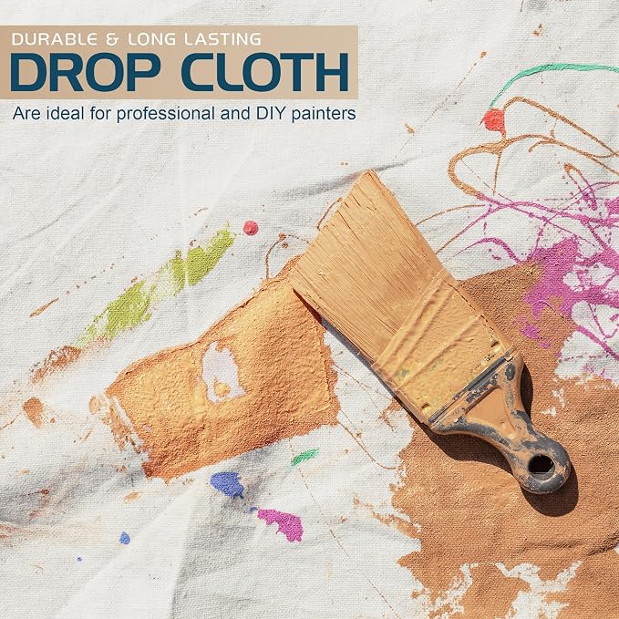 Canvas Drop Cloth 9x12 Ft, Drop Cloth for Painting, 1 Pack | Washable and Reusable, Canvas Fabric, Furniture & Floor Protection, Highly Absorbent, Duck Dropcloth