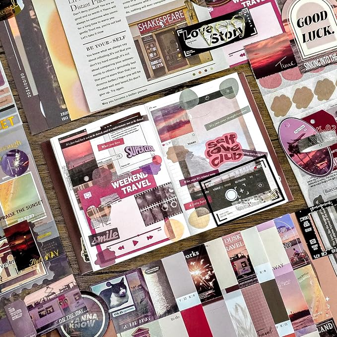 Travel Scrapbooking Supplies Kit, A6 Notebook, Vintage Junk Journaling Kit