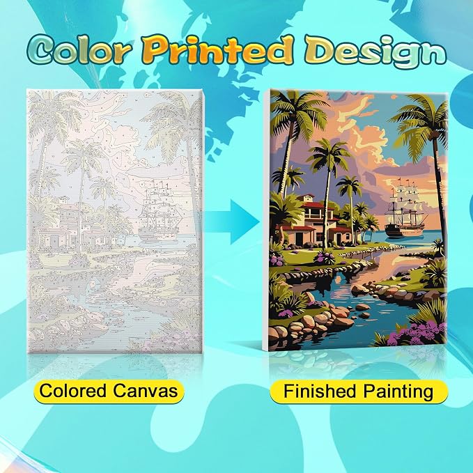 SmartEZ Landscape Paint by Numbers Kit for Adults with Frame, 8x12 Inch | Adult Paint by Number Kits with Frame for Gift, Home Wall Decor, 7.87x11.81 Inch