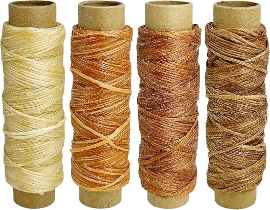 4 PCS Leather Sewing Waxed Thread, Each of 33 Yards 150D Sewing Thread Cord for Leather Craft DIY Supplies, Shoes Repairing, Light Brown, Natural Color, Dark Khaki and Coffee Color