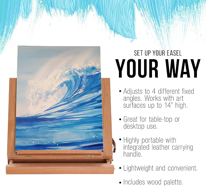 U.S. Art Supply Solana Adjustable Wood Art Easel, Portable Beechwood