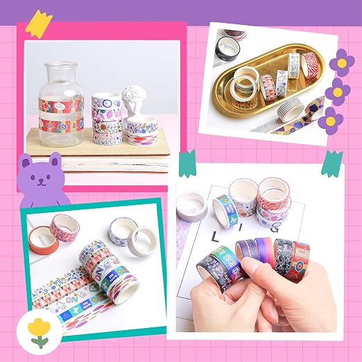 KUNMINGER 40 Rolls Washi Tape Set - 15 mm Wide Colored Decorative Tape for DIY Crafts, Junk Journal Supplies, Scrapbooking Supplies, Bullet Journals, Planners, Party Decorations