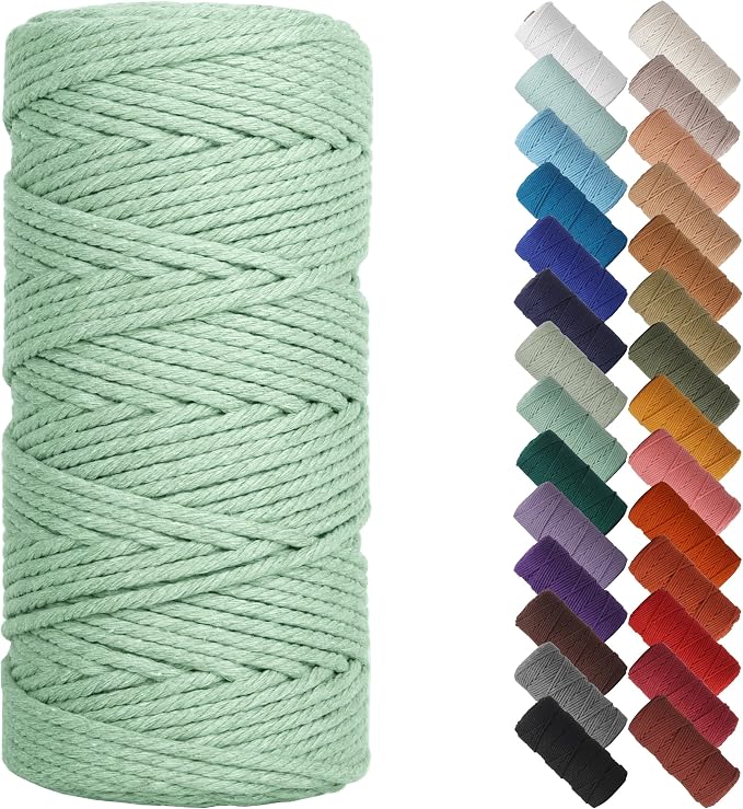NOANTA Sage Macrame Cord 3mm x 109yards, Colored Cotton Rope Macrame Yarn | Macrame Rope Supplies, 3 Strand Twisted Cotton Yarn String, Cotton Cord for Wall Hanging, Plant Hangers, Crafts, Knitting