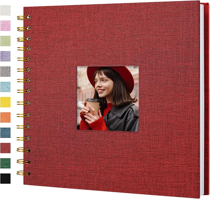 8"x8" Scrapbook Photo Album Linen Cover 20 Sheets 40 Pages White Paper | Red Hardcover Kraft White Pages Memory Book, for Travel Wedding Guest Book Christmas Baby Shower Fits 4x6 & Instant Photos