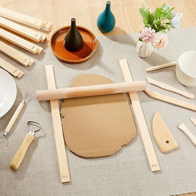 Sasylvia 20 Pcs Clay Pottery Rolling Pin Guides,10 Size,Wood Color | Wooden, Teaching Rolling Mud Stick Guide, Polymer Clay Depth Thickness Guide, Pottery Mudboard Tool