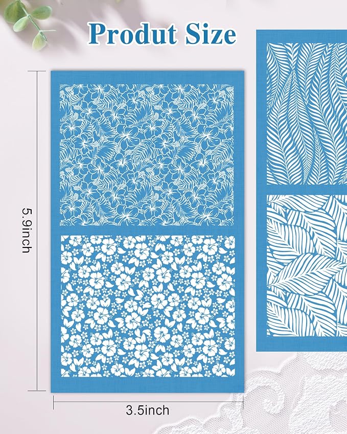 Puocaon Botanical Clay Silk Screen - 6 Pcs Plant Reusable Silk Screen Stencils for Polymer Clay Jewelry Making, Polymer Clay Tools Stencils