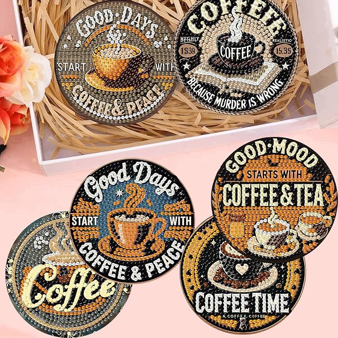 8Pcs Coffee Diamond Art Coasters Kits, Diamond Painting Coasters Kit