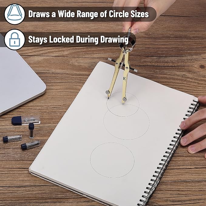 Mr. Pen- Professional Compass for Geometry, Extra Lead | Metal Compass Drawing Tool for Students, Drafting and Engineering, Technical Drawings, Circles and Geometry Projects