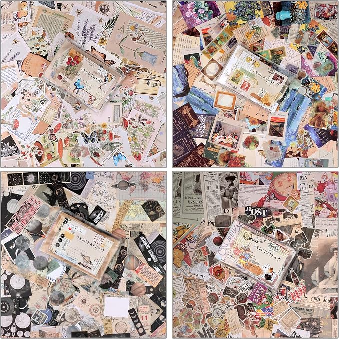 Draupnir 800pcs Vintage Junk Journal Supplies,Scrapbook Supplies Scrapbooking Paper and Stickers Ephemera for Art Aesthetic Journaling Kit Collage