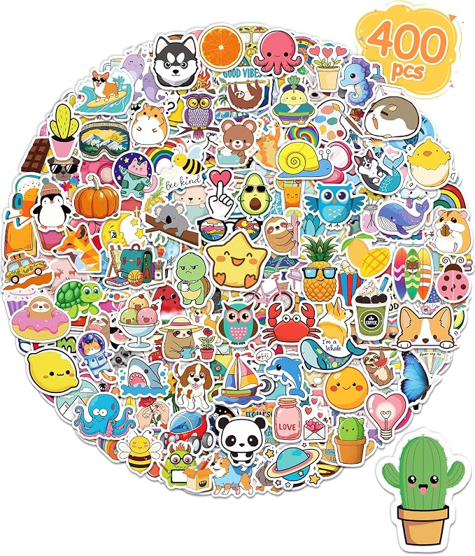 400 Pcs Stickers for Kids, Cute Vinyl Waterproof Stickers for Water Bottle | Treasure Box Toys for Classroom Prizes, Teacher Back to School Supplies Gifts, Sticker Pack for Girls Teens, Party Favors