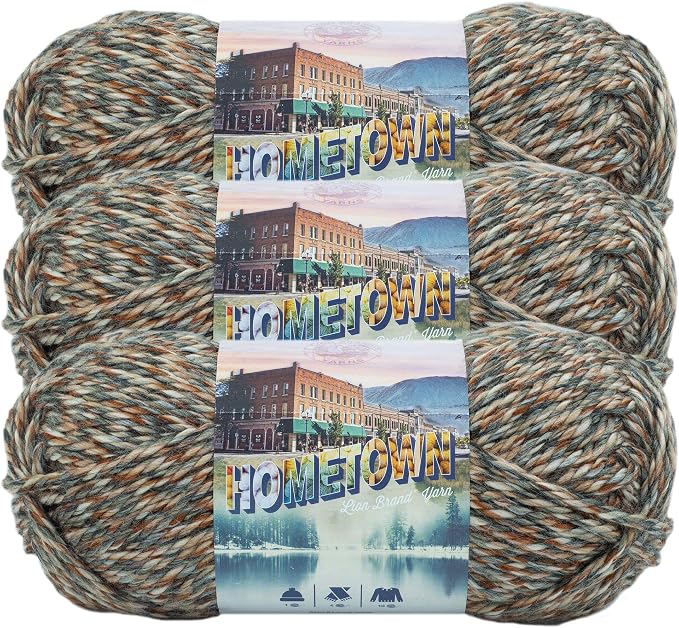 Lion Brand Yarn Hometown Yarn, Super-Bulky Yarn for Knitting, Crocheting, and Crafting, 3 Pack, Huntington Foliage | Super Bulky Acrylic Fiber for Warm Crochet Blankets, Knit Winter Hats, Chunky Cardigans, Soft Scarves, Weaving