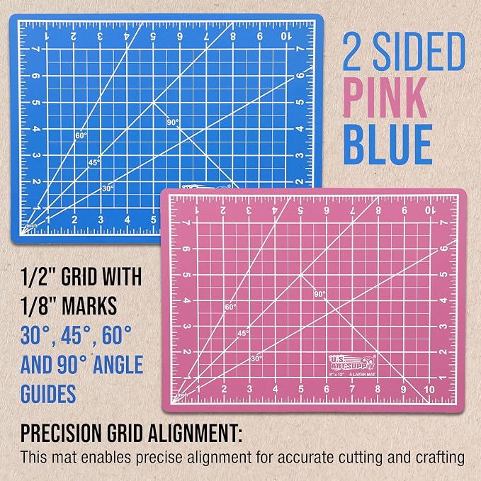 U.S. Art Supply 9"x12" Self-Healing Cutting Mat 5-Ply Pink/Blue | Double-Sided Pink/Blue Craft Mat, Non-Slip Cutting Mats for Crafts, Sewing, Quilting, Scrapbooking