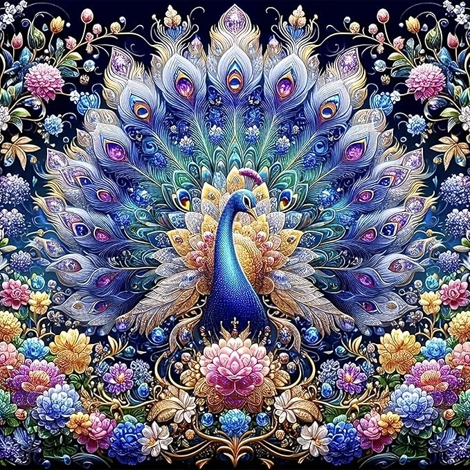 Square Drill Diamond Painting Peacock Diamond Art Square Drills 16x16in | 5D Square Diamond Painting Kits for Adults, Colorful Peacock Diamond Art Square Gems DIY Kits for Home Wall Decor Gifts