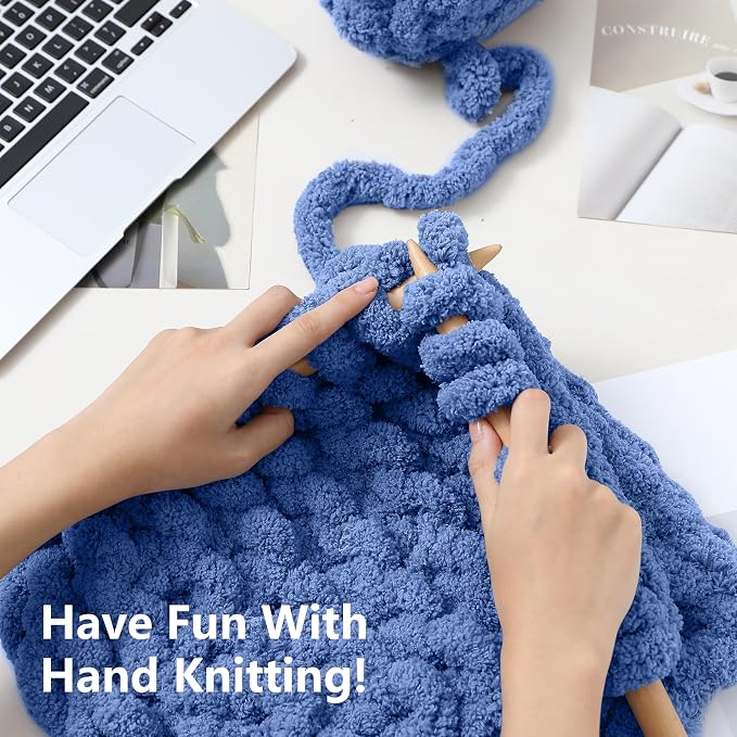 Cozyful Chunky Yarn for Hand Knitting - #10 Chunky Chenille Yarn, Jumbo Big Thick Chunky Yarns for Crocheting, Super Bulky Chunky Knit Blanket Yarns, 8 Skein (22 yds 8 oz Each Skein), Country Blue