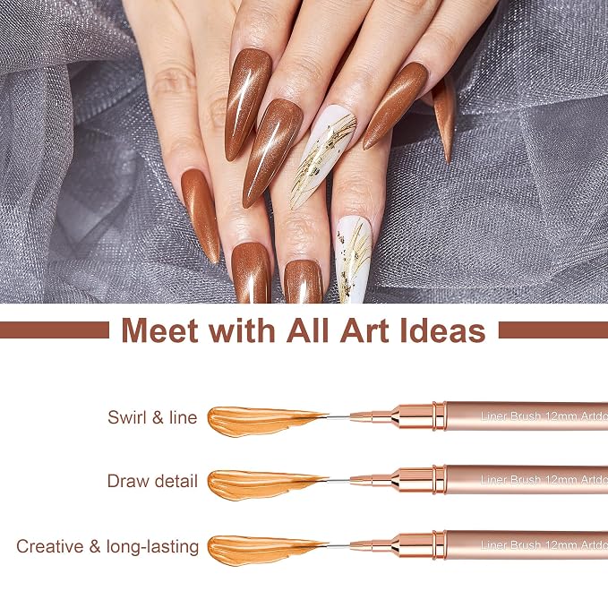 Artdone Metallic Nail Art Pens, Liner Brushes Set, 5PCS Gold Nail Tools