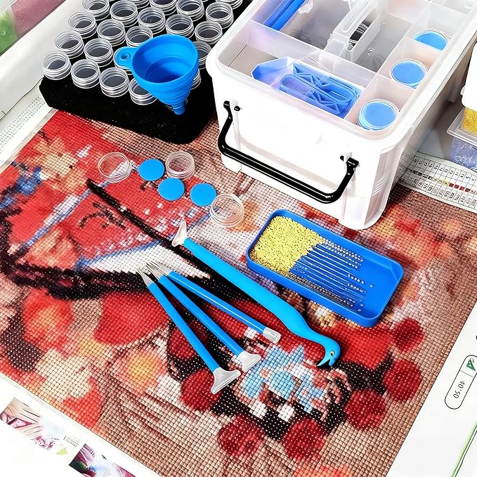 CXJINZE 111 Pcs Diamond Painting Tools Accessories Storage Kit,Blue