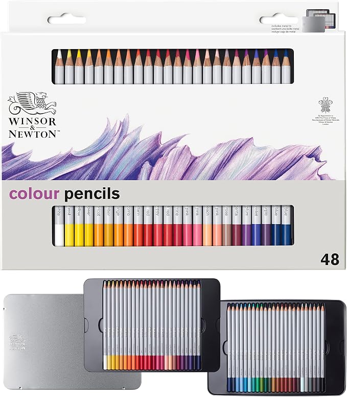 Winsor & Newton Studio Collection, Color Pencils, Set of 48 | Rich, Vibrant Color, Thick-Core Pencils, Soft Smooth Texture, Easy Blending, Stylish Metal Tin Included, High Quality Lead