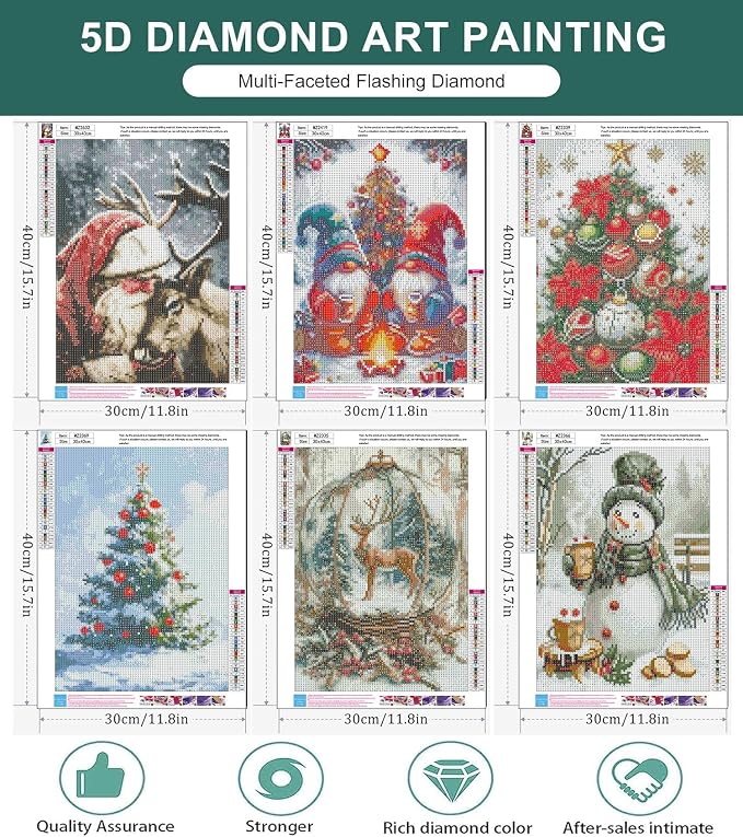 6 Pack Diamond Art Kits for Adults Christmas Diamond Painting Kits 12x16 In