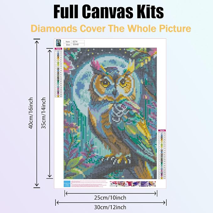 Ycydilirab Owl Diamond Art Kits for Adults- 5D Diamond Painting for Adults Owls, DIY Gem Painting Perfect for Gifts and Home Wall Decor 12x16inch