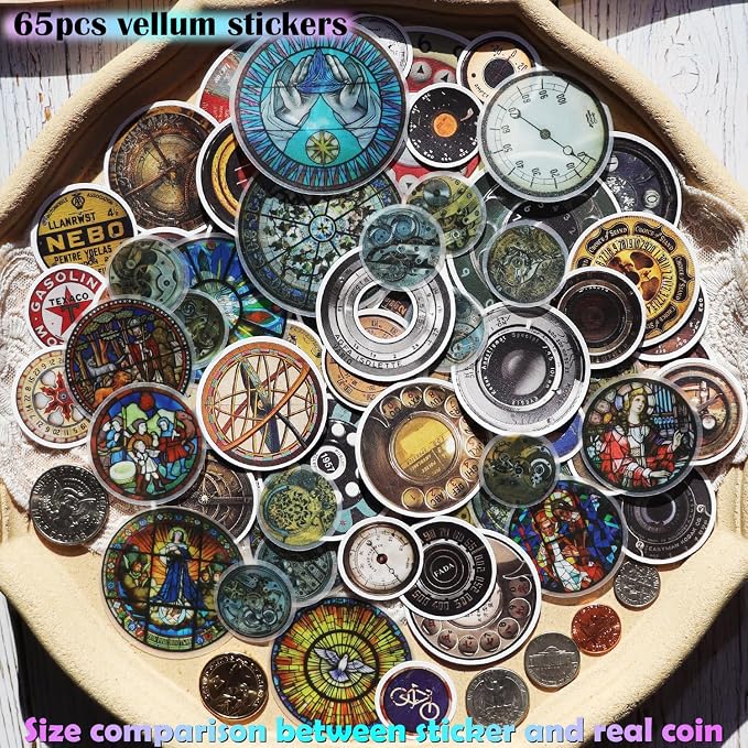 CATaireen Vintage Junk Journal Ephemera Scrapbooking Supplies Translucent Vellum Paper Stickers Card Making Decal Art Aesthetic for Adults (Ephemera Round Machinery)