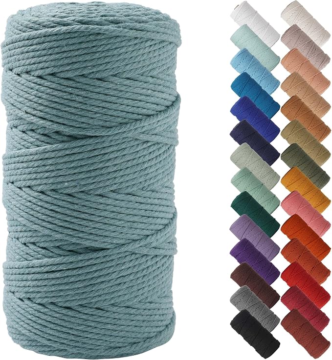 NOANTA Eucalyptus Macrame Cord 3mm x 220yards, Cotton Rope Macrame Yarn | Macrame Rope Supplies, 3 Strand Twisted Cotton Yarn String, Cotton Cord for Wall Hanging, Plant Hangers, Crafts, Knitting